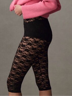 Anthropologie Black Lace Capri Leggings
